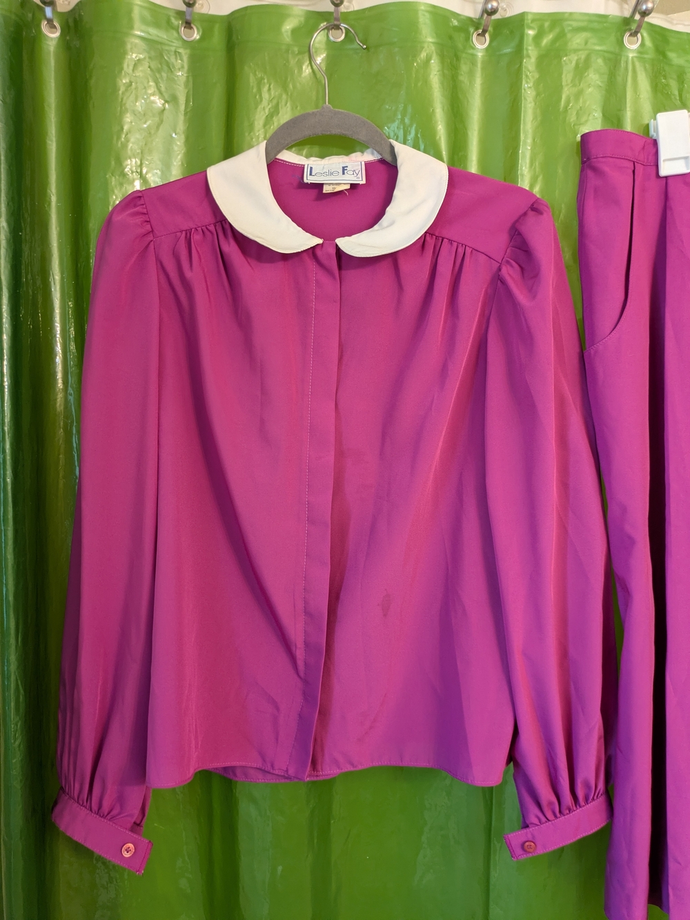 Vintage 80s Purple Peter Pan Collar Blouse And Pleated Skirt Set